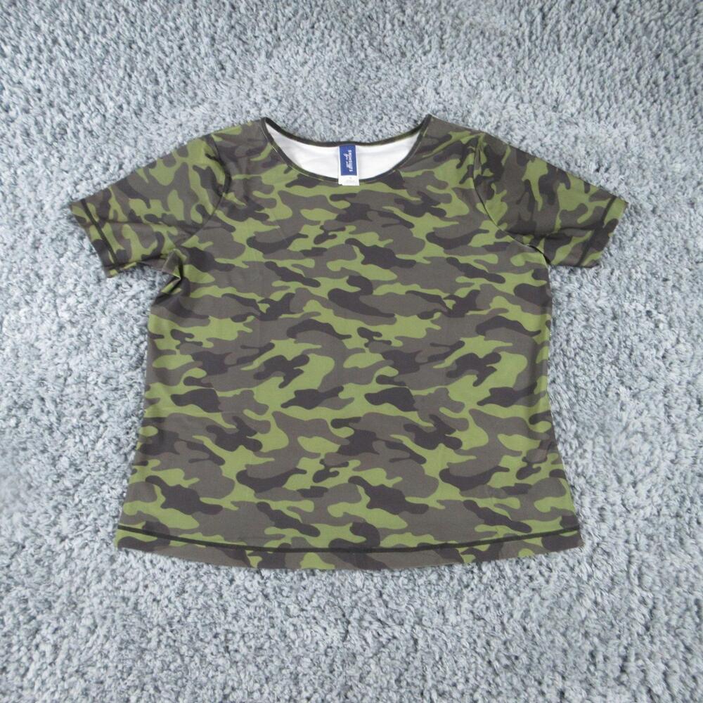 Swimsuit For All Rash Guard Shirt Womens 16 Green Camo Short Sleeve Swim Top